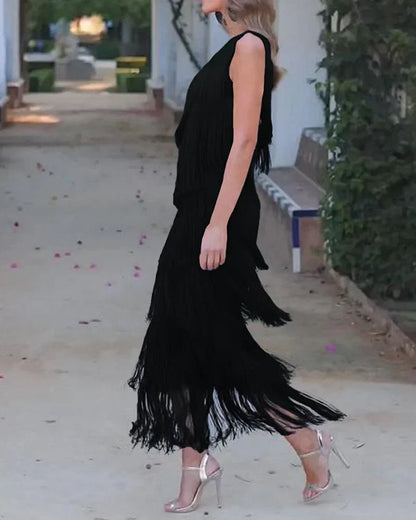 SARI - OFF SHOULDER ELEGANT FRINGE DRESS