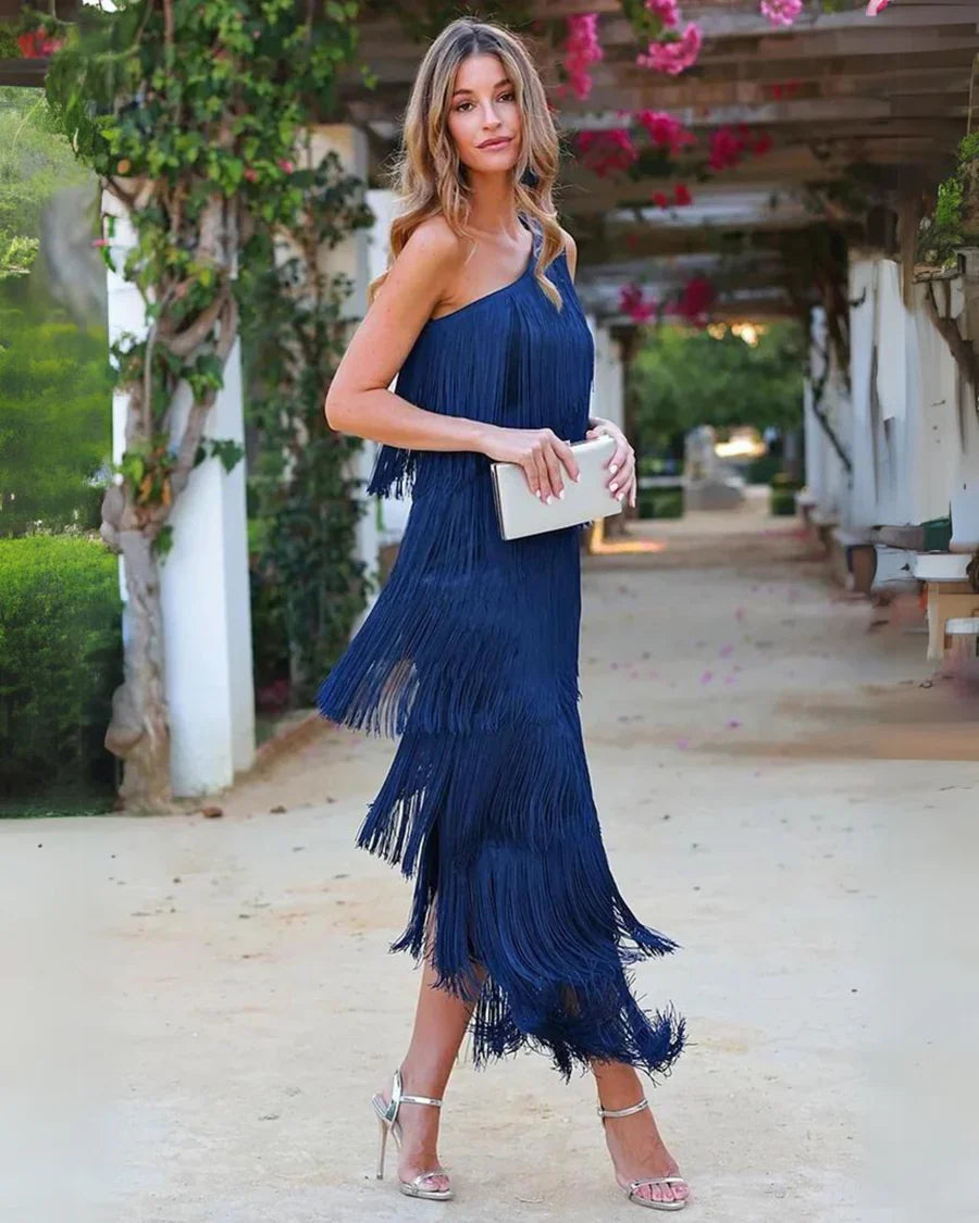 SARI - OFF SHOULDER ELEGANT FRINGE DRESS