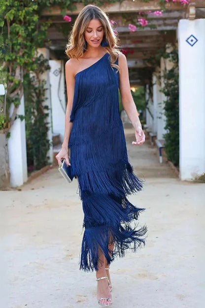 SARI - OFF SHOULDER ELEGANT FRINGE DRESS