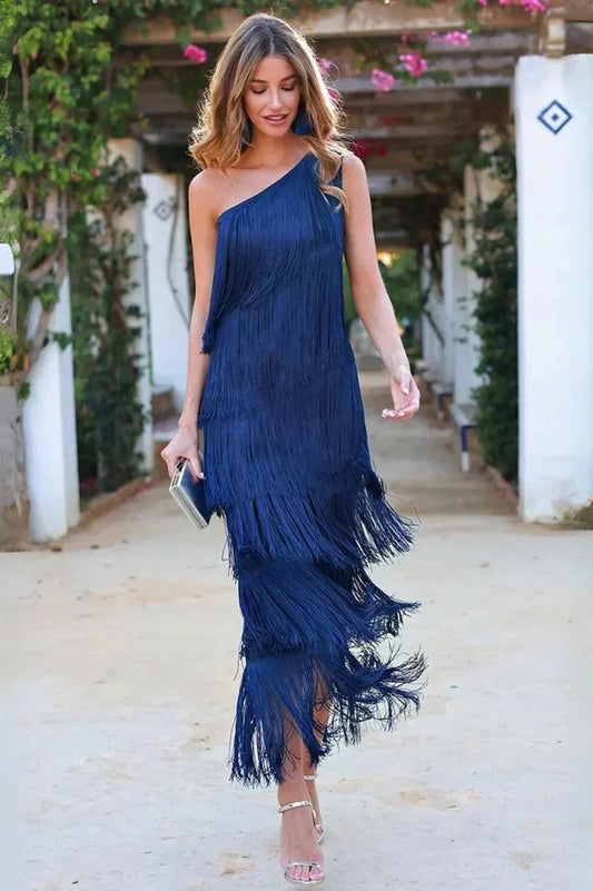 SARI - OFF SHOULDER ELEGANT FRINGE DRESS