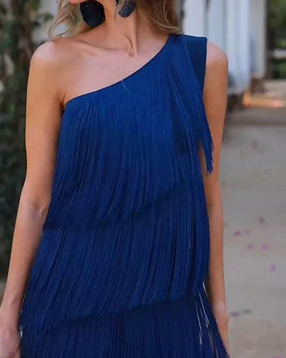 SARI - OFF SHOULDER ELEGANT FRINGE DRESS